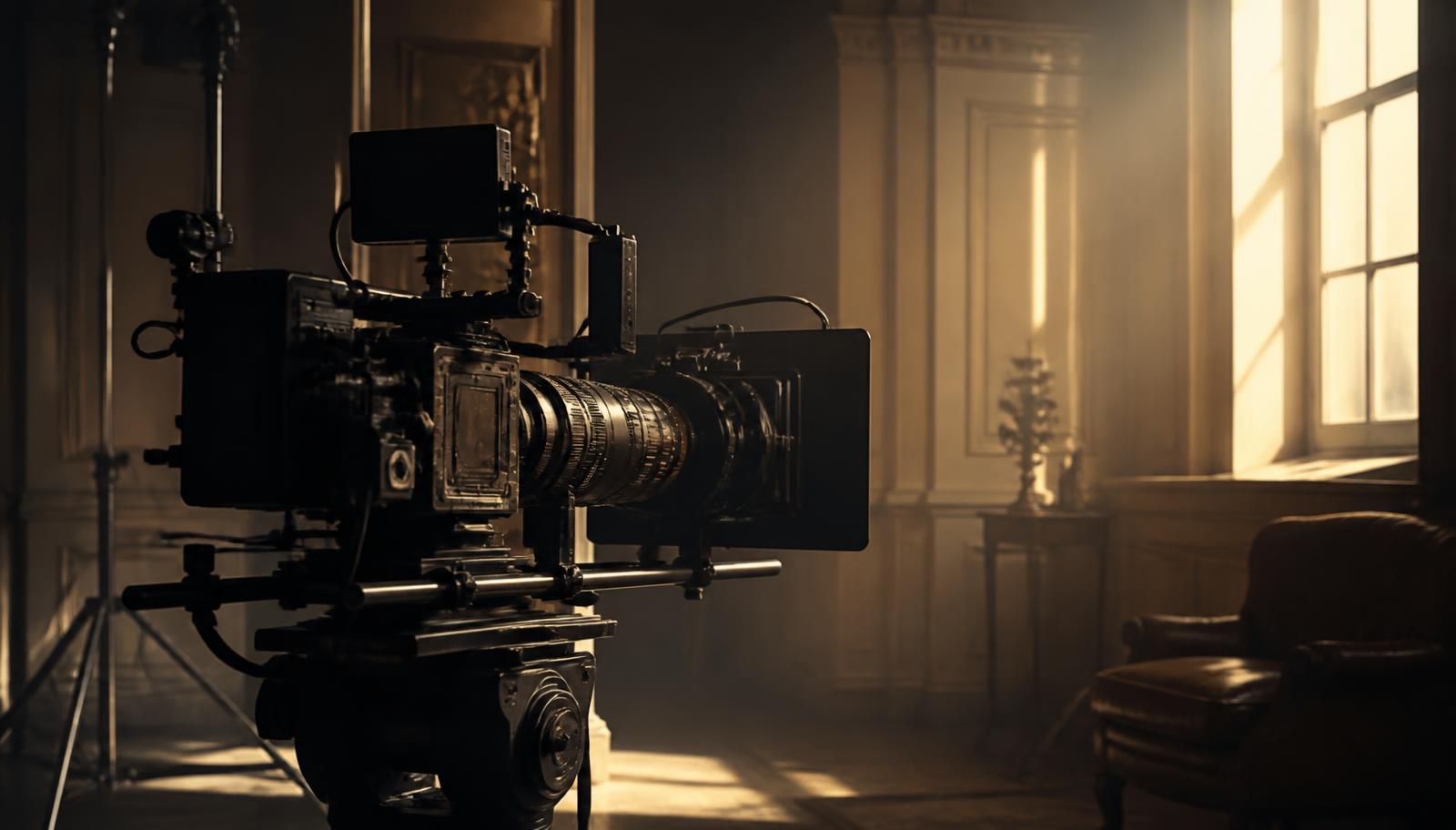 A professional cinema camera in a film studio